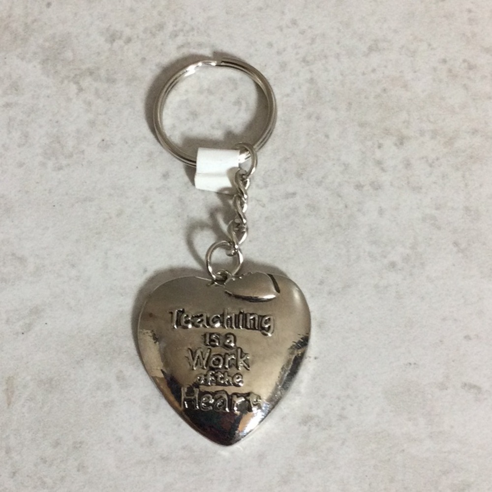NWT Teacher Heart silver keychain